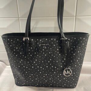 Michael Kors Leather Black and Silver Medium Satchel